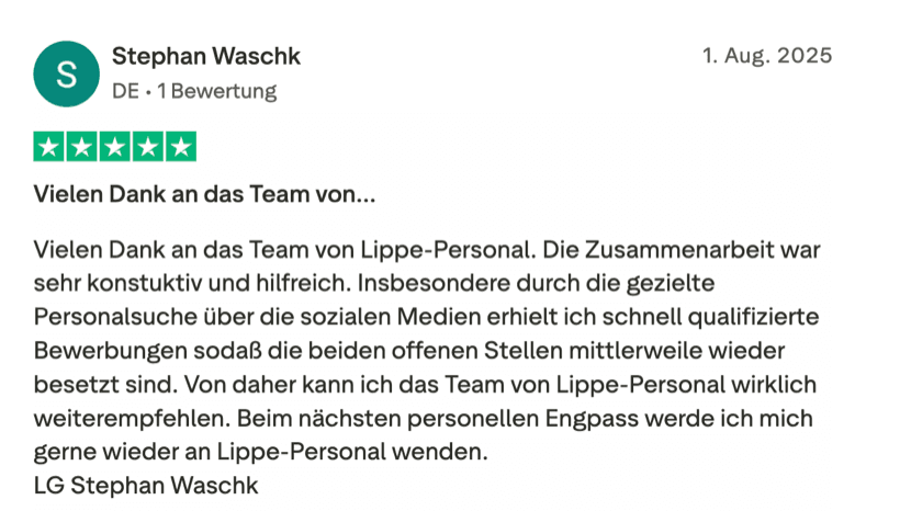 Trustpilot-Bewertung eines Kunden