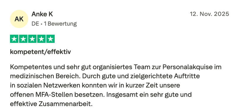 Trustpilot-Bewertung eines Kunden