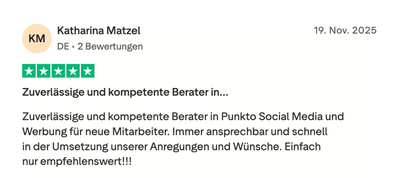 Trustpilot-Bewertung eines Kunden
