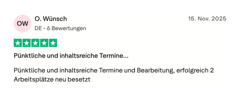 Trustpilot-Bewertung eines Kunden